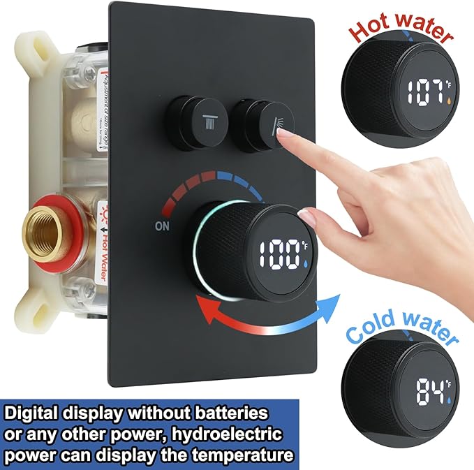 Digital Display Shower Valve Shower Valve 2 Way Shower Diverter Valve Shower Mixing Valve Can Use All the Time Matte Black