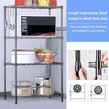BNSPLY 4 Tier Wire Shelving Unit, Height Adjustable Wire Shelves with NSF Certified, Metal Storage Rack Shelf Unit for Kitchen, Laundry, Bathroom, Pantry, Closet (12" D x 19.7" W x 31.5" H, Black)