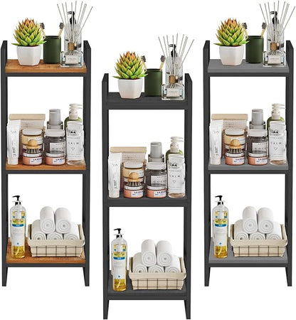 BYFU 3 Tier Bathroom Storage Open Shelf, Freestanding Metal Corner Storage Rack Shelving Unit for Bathroom Kitchen Living Room Hallway, Black