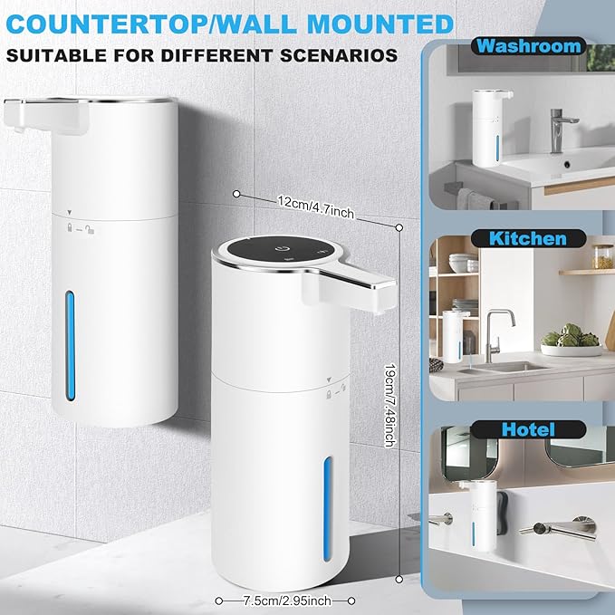 Automatic Soap Dispenser Liquid Touchless: 13.52oz/400ml Wall USB Rechargeable - 4-Level Adjustable Modern Electric Hand Soap Dispenser - Kitchen Bathroom Kids Family White