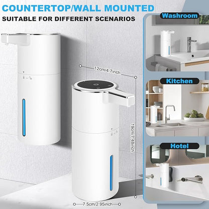 Automatic Soap Dispenser Liquid Touchless: 13.52oz/400ml Wall USB Rechargeable - 4-Level Adjustable Modern Electric Hand Soap Dispenser - Kitchen Bathroom Kids Family White
