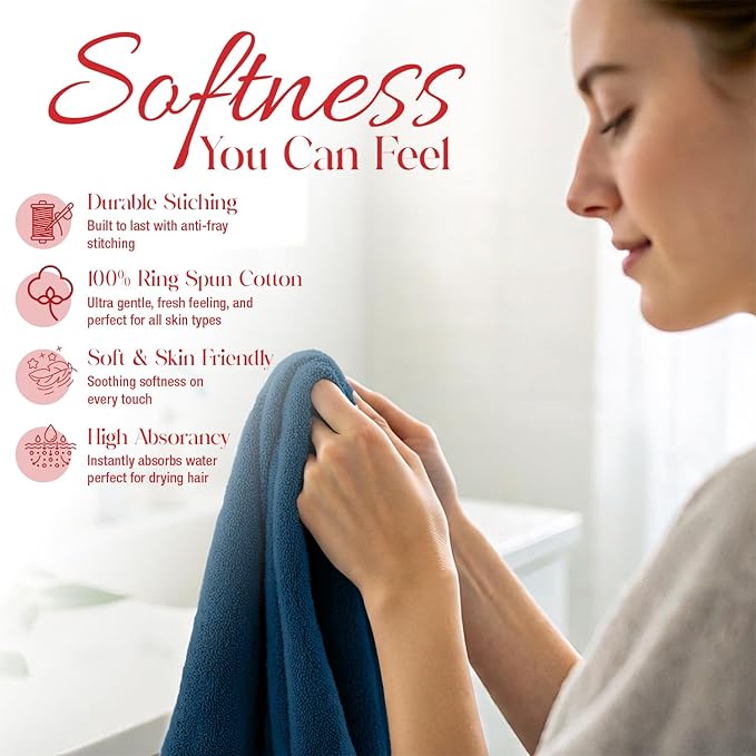 RIVERSIDE 12 Pack Washcloths - 12x12 Inches, 400 GSM, 100% Ring-Spun Cotton - Soft, Absorbent & Durable Face and Body Towels - for Bathroom, Spa, Gym, Makeup Removal & Everyday Use - Blue Opal