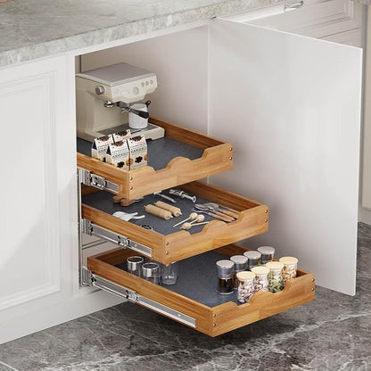 OCG Pull Out Cabinet Drawer 20" W x 21" D, 3 Tier Pull Out Cabinet Organizer, Heavy-Duty Slide Out Drawer for Cabinets, Organization for Kitchen, Pantry, Bathroom