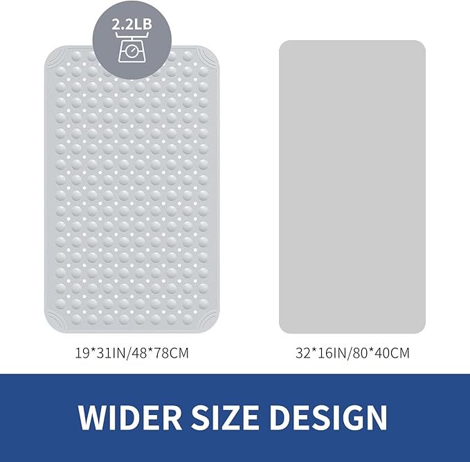OTHWAY Non Slip Bathtub Mat, 31"x 19" TPE Bath Mat for Tub with Drain Holes and Suction Cups, Anti-Slip Mats for Kids Baby Elderly Bathroom (Light Grey)