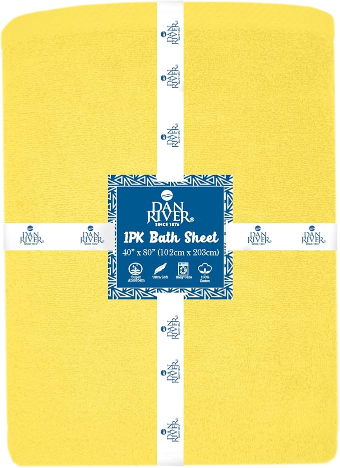 DAN RIVER Pack of 1 Bath Sheet 40x80 Inches, Large Bath Towels Oversized for Adults, Soft and Absorbent Hotel Towels - Yellow