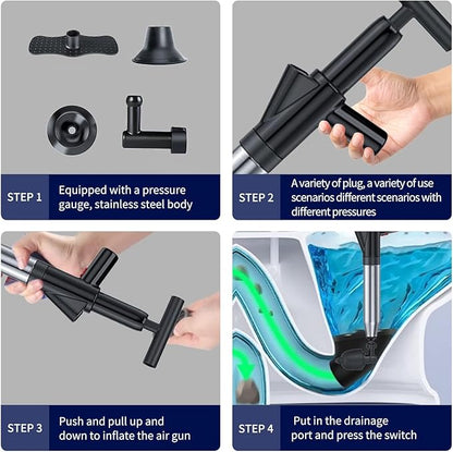 Toilet Plunger High Pressure Air Drain Blaster Gun Drain Clog Remover Tools Air Plunger Heavy Duty Drain Powerful Plungers for Toilet Unclog Toilet, Floor Drain, Bathroom（Black）