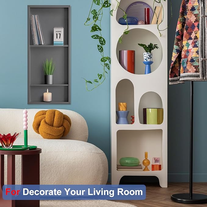 Shower Niche,12 * 30 Stainless Steel Elegant Bathroom Niche, No Tile Needed Recessed Shower Shelf Organizer for Storage,Grey