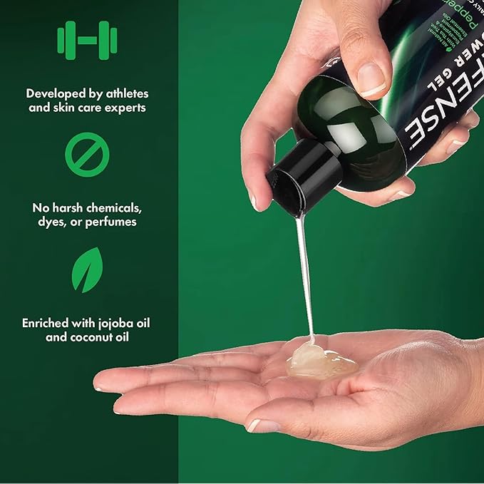 Defense Soap Peppermint Tea Tree Body Wash | All Natural Organic Shower Soap for Athletes | Odor Control & Skin Fungal Protection for Sports, Post Workout & Recovery - 12 oz (Pack of 2)