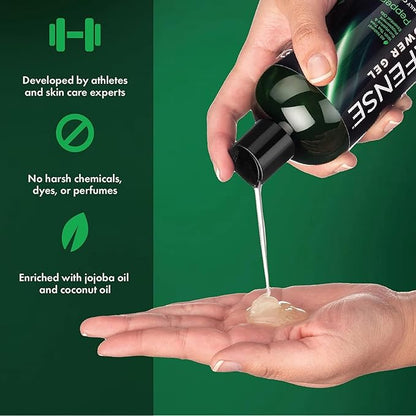 Defense Soap Peppermint Tea Tree Body Wash | All Natural Organic Shower Soap for Athletes | Odor Control & Skin Fungal Protection for Sports, Post Workout & Recovery - 12 oz