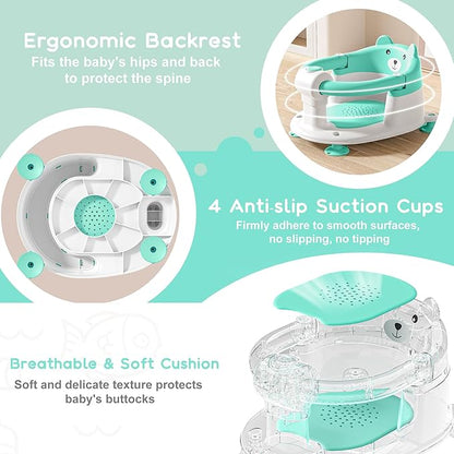 Baby Bath Seats for Babies 6 Months & Up, Infant Bath Chair for Newborn Sitting Up, Non-Slip Toddler Bath Tub Seat with Suction Cups & Soft Cushion for Shower, Compact Toddler Bathtub Seat, Aqua