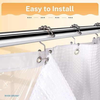 River Dream Stall Waffle 3 in 1 Shower Curtain Set, White Fabric Shower Curtain and Clear Liner Set, with Double Sided Hooks, Waterproof, 36" W*72" H