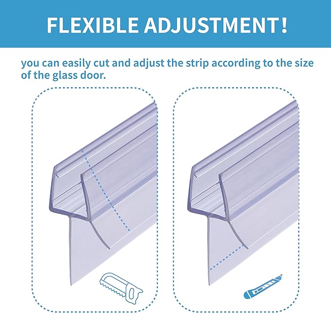 Shower Door Bottom Seal 2-Pack 3/8" x 39" Frameless Glass Shower Door Seal Strip Stop Leaks Create a Water Barrier with Extra Long Lip Covers up to 0.787" (20mm) Gap Replacement Bottom Seal