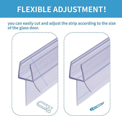 Shower Door Bottom Seal 2-Pack 3/8" x 39" Frameless Glass Shower Door Seal Strip Stop Leaks Create a Water Barrier with Extra Long Lip Covers up to 0.787" (20mm) Gap Replacement Bottom Seal