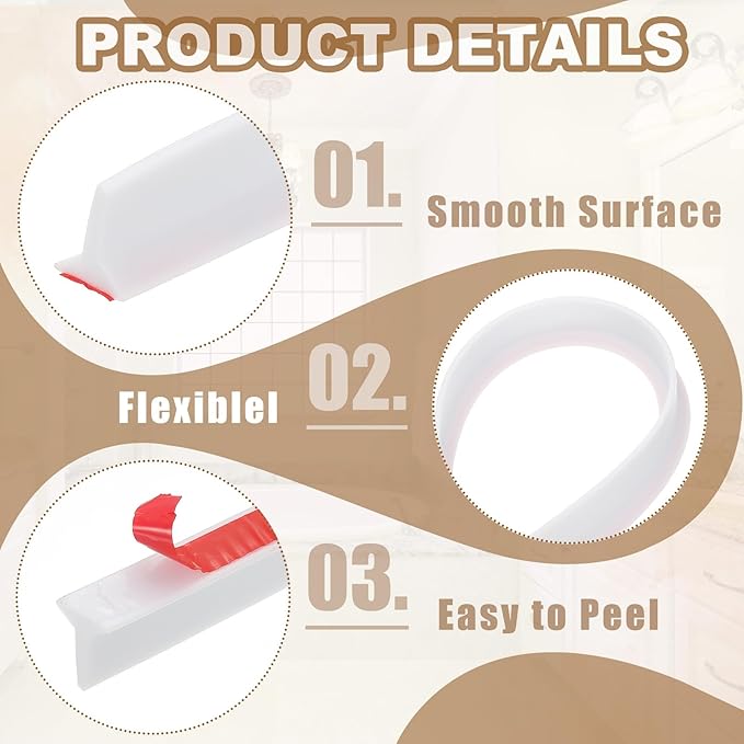 PATIKIL 39 Inch Collapsible Shower Threshold Water Dam Guard, Shower Stopper Barrier Self Adhesive Sink Splash Guards for Frameless Shower Door Bottom, White (1.2"Wx0.6"T)