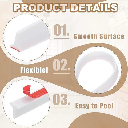 PATIKIL 79 Inch Collapsible Shower Threshold Water Dam Guard, Shower Stopper Barrier Self Adhesive Sink Splash Guards for Frameless Shower Door Bottom, White (1.2"Wx0.6"T)