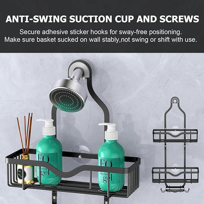 Kadolina Shower Caddy Hanging, Bathroom Organizer Rack, Shower Rack with Soap Dish, Over The Showerhead Caddy with Hooks for Razor/Sponge, Matte Black (Assembly Required)