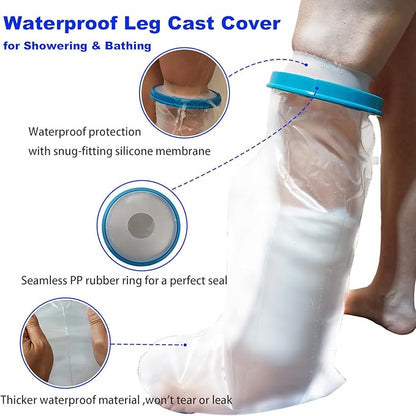Waterproof Leg Cast Cover for Showering, Reusable Adult Short Leg Cast Protector, Cast Covers for Shower Leg, Cast Bag for Shower, Cast Cover for Showering Foot(Upgraded Waterproof Ring)