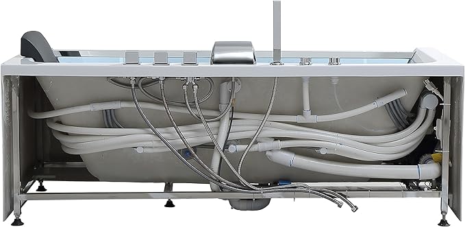 Empava 59 in. Acrylic Alcove Whirlpool Bathtub - Hydromassage Rectangular Jetted Soaking Tub with Center Drain - Waterfall Faucet