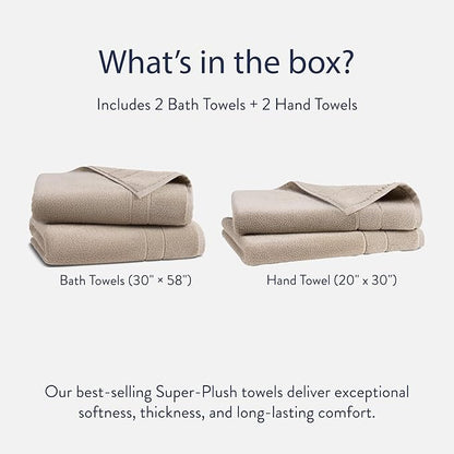Brooklinen Super-Plush Bath Towel and Hand Towel Set - 2 Bath Towels, 2 Hand Towels - Cotton, Highly Absorbent (Driftwood)