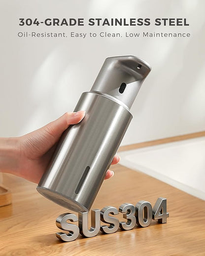 Automatic Foaming Soap Dispenser Touchless, 304 Stainless Steel Bottle Body &16.2oz/480ml Rechargeable, 3 Adjustable Liquid Levels, IPX7 Waterproof, for Kitchen Bathroom, Stainless Steel