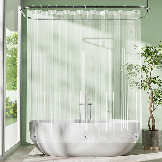 Amazer Clear Shower Curtain Liner, 72x65 Plastic Shower Liner PEVA Medium Weight Inside Shower Curtain for Bathroom with Rustproof Grommets