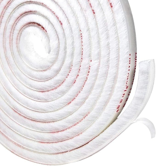 TORRAMI Fuzzy Brush Seal Weatherstripping for Window and Door 11/32 inch x 11/32 inch x 16 ft, Self-Adhesive Felt Insulation Sealing Strip Wind Dust Draft Insect Proof, White