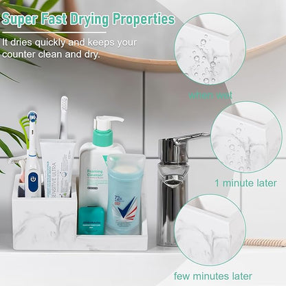 Diatomite Toothbrush Holders for Bathrooms, Quick Dry Electric Tooth Brush and Toothpaste Organizer Bathroom Accessories for Countertop, Vanity, Sink - Marble White