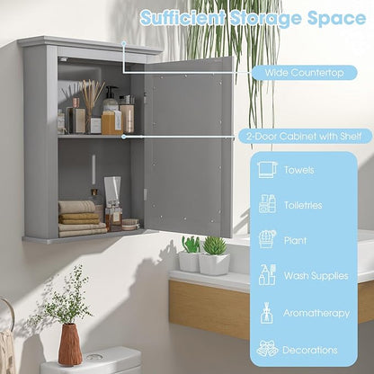 Safeplus Grey Medicine Cabinet with Mirror, Wall Mounted Adjustable Storage for Bathroom, Living Room, Bedroom, Entryway and Kitchen
