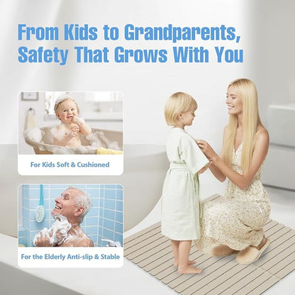 Shower Mat Non-Slip Bath Mat for Tub and Shower Stall,200+ Suction Cups with Drain Holes, Quick Dry Machine Washable, Extra Grip for Elderly and Baby, Bathroom Essentials 24x24 Inch (Light Brown)
