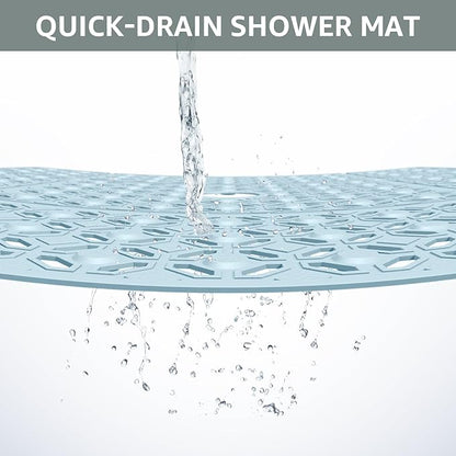 OTHWAY Square Shower Mat, 27"x 27" Extra Large Shower Mats for Inside Shower, TPE Anti Slip Shower mat with Suction Cups Drain Holes, Machine Washable Shower Floor Mat (Light Blue)