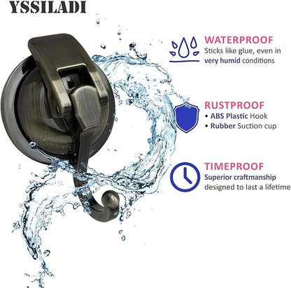 Heavy Duty Suction Cup Hooks for Shower, Bathroom Robe - Vacuum Glass Hooks, Reusable, No Hole Punched, for Garland Decoration (Bronze, 2 Pack)