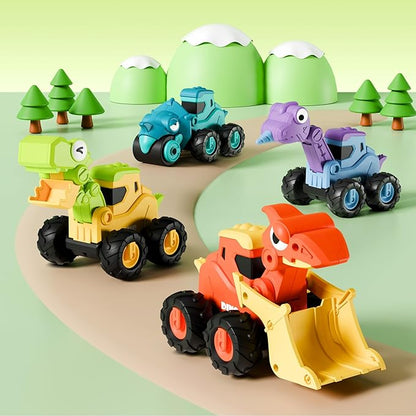 iPlay, iLearn Dinosaur Truck Toys for Toddlers, Boys Dinos Press Go Racing Cars, Kids Construction Sandbox Vehicles Playset, Baby Push Go Friction Car Set, Birthday Gift for 18 Month 2 3 4 5 Years Old