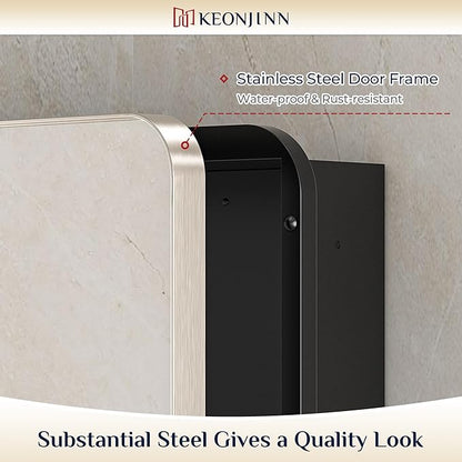Keonjinn 24 x 32 Inch Brushed Nickel Mirrored Medicine Cabinet, Recessed Medicine Cabinets for Bathroom, Silver Stainless Steel Framed, Adjustable Shelves, in Wall or Surface Mount, Modern Style