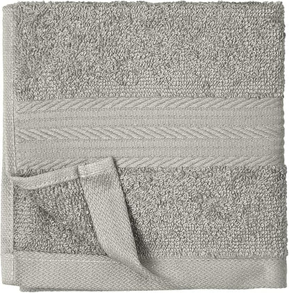 Amazon Basics Cotton Washcloths for Bathroom, Soft and Highly Absorbent, 12 in x 12 in, Gray, 12-Pack
