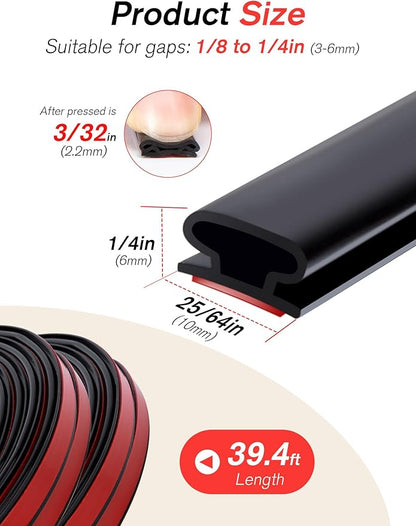 Weather Stripping Silicone Door Seal Strip for Doors and Windows, 39ft Self-Adhesive Waterproof Window Sealing Strip by SUNMON(Black)
