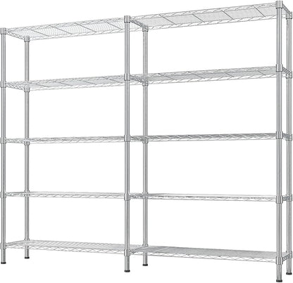 5 Tier Storage Racks Shelving, Heavy Steel Pantry Shelves, Adjustable Wire Shelving Rack, Suitable for Garage, Kitchens, Offices, 58" W x 14" D x 71" H, Chrome