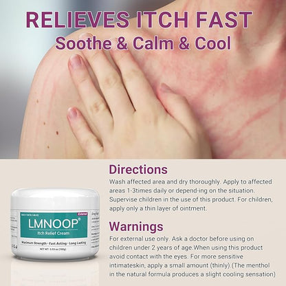 Anti Itch Cream, Extra Strength Anti-Itch Ointment, Relieves Rashes and Itching Caused by Insect Bites, Sunburns, Pet Hair, Dust Contact Allergies, and Poison Ivy, Poison Oak, and Poison Sumac 3.53OZ