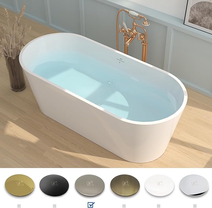 FerdY 67" Shangri-La Elite, Acrylic Freestanding Bathtub, Modern & Contemporary Design Soaking Tub with Brushed Nickel Pop-Up Drain and Minimalist Design Overflow, Glossy White, cUPC Certified