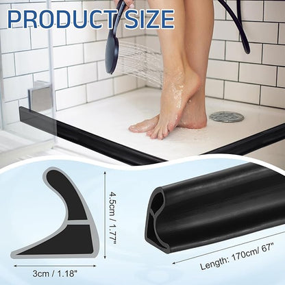 uxcell Shower Water Barrier, 67" TPE Splash Guard Shower Water Stopper Retention System for Bathtub Sink Washing Machine Dry and Wet Separation, 1.18"W x 1.77"H, Black
