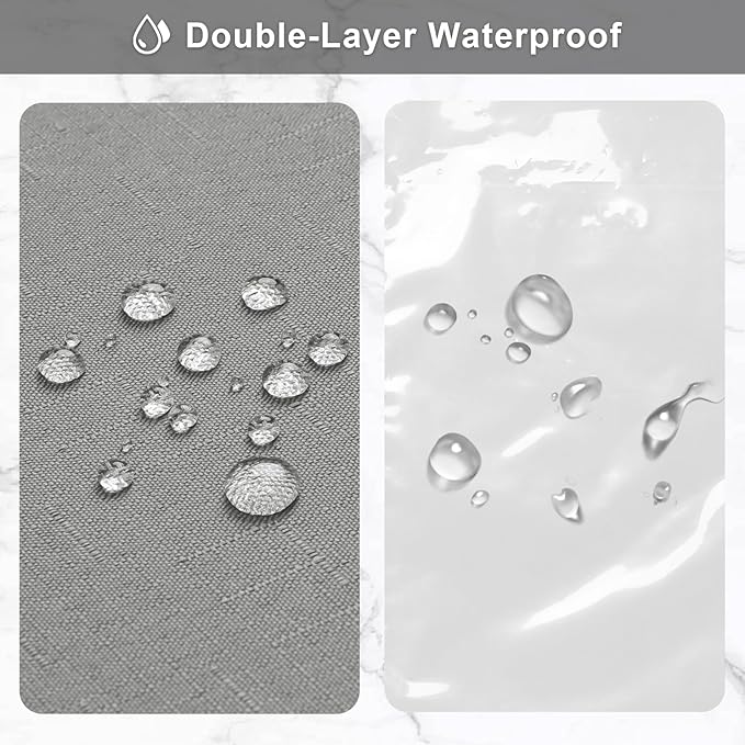 MitoVilla 3 in 1 Shower Curtain Set, Grey Boho Farmhouse Linen Textured Bath Curtain and Clear PEVA Liner Set with 12 Double Sided Steel Hooks, Waterproof Fabric Hotel Bathroom Curtain - 72x72