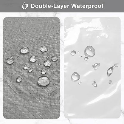 MitoVilla 3 in 1 Shower Curtain Set, Grey Boho Farmhouse Linen Textured Bath Curtain and Clear PEVA Liner Set with 12 Double Sided Steel Hooks, Waterproof Fabric Hotel Bathroom Curtain - 72x72