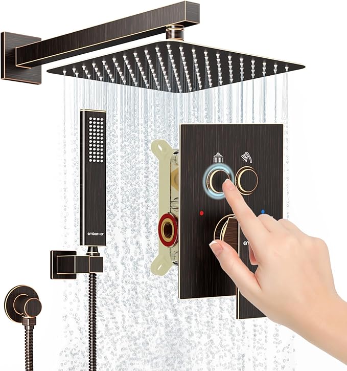 Shower System Shower Faucet Set with Push-Button Diverter and Wall Supply Elbow 10 Inch Shower Head ORB