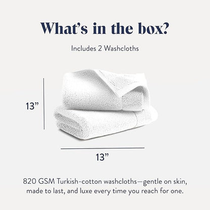 Brooklinen Super-Plush Turkish Cotton Washcloths - Set of 2 - Cotton, 820 GSM, Highly Absorbent, Machine Washable, Perfect for Home & Bathroom (13" x 13", Solid White)