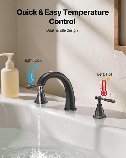 VEVOR Roman Tub Faucet, 3 Hole Waterfall Bathtub Faucet, Gooseneck Bath Tubs Faucets Set with 2 Handles, Roman Tub Faucets Deck Mount for Pet Washing, Adult Bathing, Bronze, Temperature Control