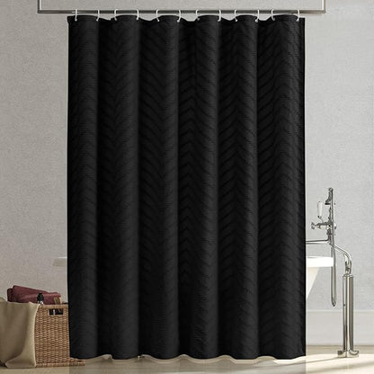 Extra Long Black Boho Shower Curtain 96 Inch Black Tufted Chevron Striped Fabric Shower Curtains for Bathroom Modern Shabby Chic Waterproof Cloth Shower Curtain Set with Hooks