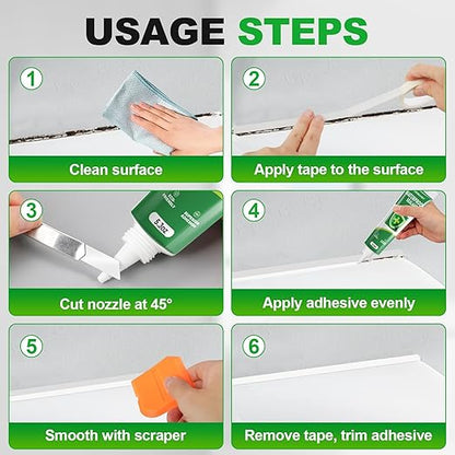 15.6 Oz Silicone Caulk (3 Pack 5.2 Oz) Squeeze Tube Waterproof Silicone Sealant for Kitchen Bathroom Stronger Adhesion White Caulk for Window Toilet Sink Caulking Sealant with Tape and Scraper