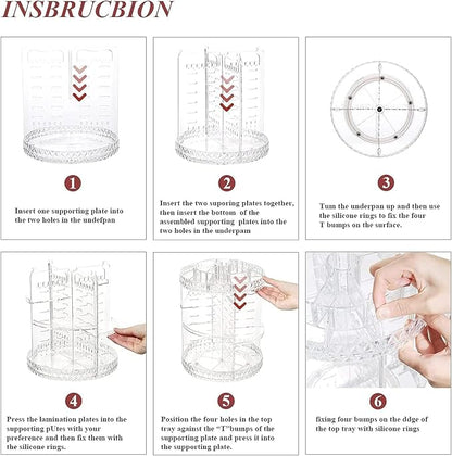 ZHIAI 360 Rotating Makeup Organizer, Large Capacity Cosmetics Organizer for Perfume Holder Organizer Countertop, DIY Adjustable Bathroom Makeup Carousel Holder Rack, Clear Diamond