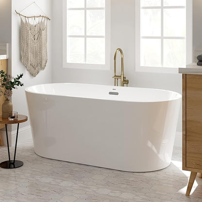 FerdY Shangri-La 59" Acrylic Freestanding Bathtub, Classic Oval Shape Acrylic freestanding tub Modern White, cUPC Certified, Chrome Drain and Classic Slotted Overflow Included
