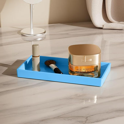 Vanity and Bathroom Tray, 7.7" ABS Countertop Organizer,Waterproof Vanity Tray for Toilet Tank,Perfume,Soap,Keys,Bathroom Accessories,Kitchen and Bath Trays,Non Slip Small Trays,Blue,2 Pack