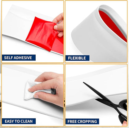 Flexible Baseboard Molding Trim 4 Inch Self-Adhesive Vinyl Wall Base Peel and Stick Cove Base Rubber Wall Baseboard Moulding Trim (100Ft, White)
